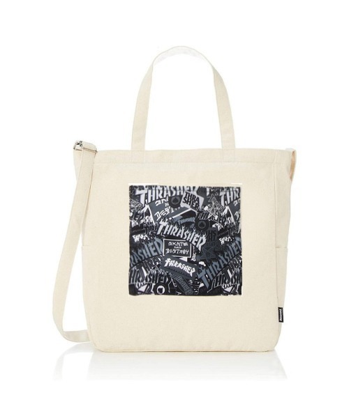 THRASHER(スラッシャー)の「TOTE SHOULDER L BAG THRASHER スラッシャーコットンキャンバストートバッグ ショルダーバッグ 大容量(トートバッグ・メンズ・ホワイト系その他/ブラック系その他/ホワイト系その他2/ブラック系その他2/ホワイト系その他3・FREE)」の1枚目の写真