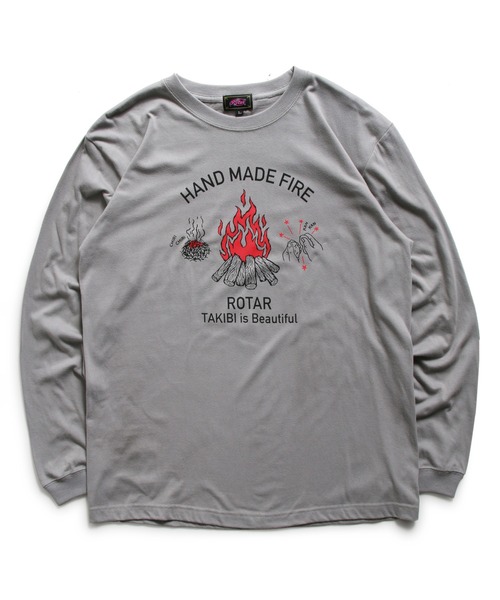 ROTAR（ローター）の「HAND MADE FIRE LS Tee キャンプファイヤー ロンTee（Tシャツ/カットソー・メンズ・グレー系/ブルー系/サンドベージュ・LARGE/X-LARGE/SMALL/MEDIUM）」の2枚目の写真