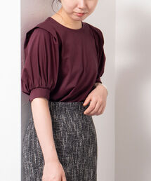 肩タック5分袖プルオーバーカットソー