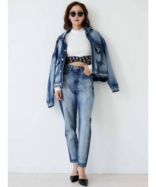 GYDA（ジェイダ）の「ハイウエスト SPRAY PROCESSINGペグトップデニムパンツ（デニムパンツ・レディース・ブラック/ブルー・SMALL/MEDIUM）」の12枚目の写真