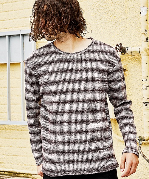 RATTLE TRAP(ラトルトラップ)の「MIXリブグラデーションボーダーT(Tシャツ/カットソー・メンズ・ブラック/ボルドー・LL/M/L)」の2枚目の写真
