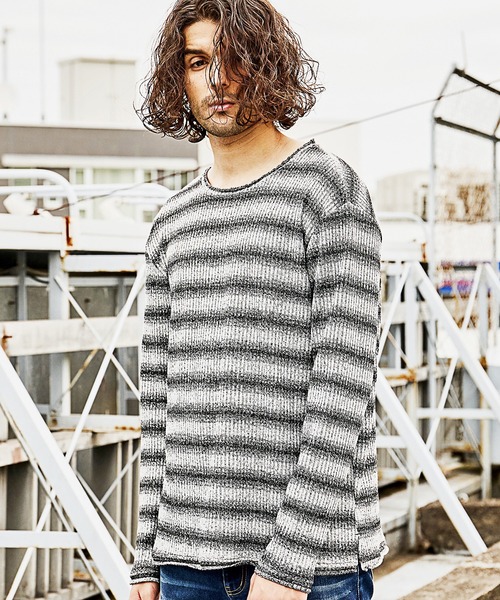 RATTLE TRAP(ラトルトラップ)の「MIXリブグラデーションボーダーT(Tシャツ/カットソー・メンズ・ブラック/ボルドー・LL/M/L)」の1枚目の写真