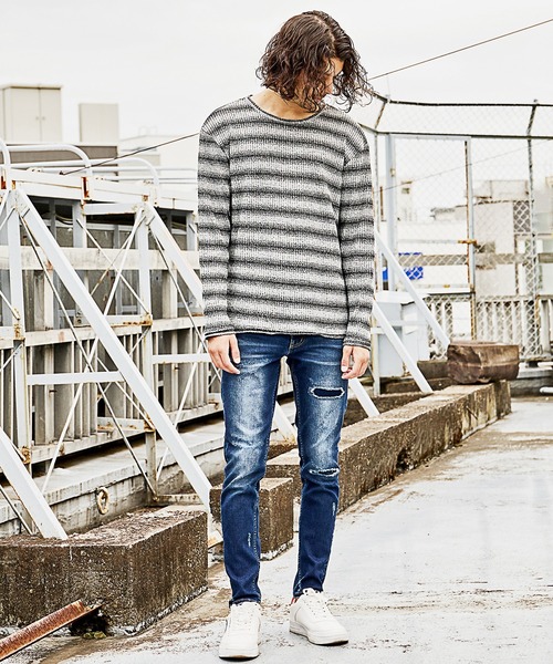 RATTLE TRAP(ラトルトラップ)の「MIXリブグラデーションボーダーT(Tシャツ/カットソー・メンズ・ブラック/ボルドー・LL/M/L)」の3枚目の写真