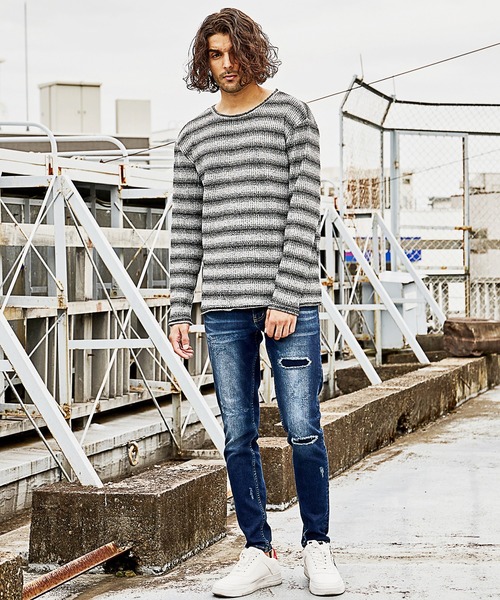 RATTLE TRAP(ラトルトラップ)の「MIXリブグラデーションボーダーT(Tシャツ/カットソー・メンズ・ブラック/ボルドー・LL/M/L)」の4枚目の写真