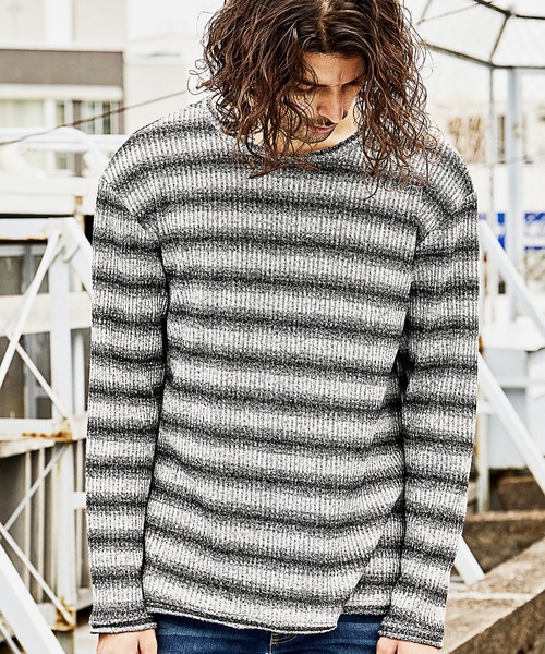 RATTLE TRAP(ラトルトラップ)の「MIXリブグラデーションボーダーT(Tシャツ/カットソー・メンズ・ブラック/ボルドー・LL/M/L)」の5枚目の写真