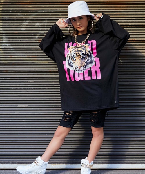 babyShoop(ベイビーシュープ)の「リアルタイガー長袖TOPS(Tシャツ/カットソー・レディース・ホワイト/ブラック・FREE)」の3枚目の写真