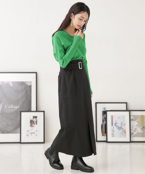 NANO universe（ナノユニバース）の「LB.04/裏起毛素材 ベルト付スカート（スカート・レディース・ホワイト/ブラック/ベージュ/マスタード・FREE）」の5枚目の写真