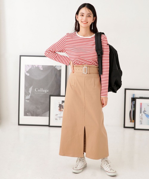 NANO universe（ナノユニバース）の「LB.04/裏起毛素材 ベルト付スカート（スカート・レディース・ホワイト/ブラック/ベージュ/マスタード・FREE）」の6枚目の写真
