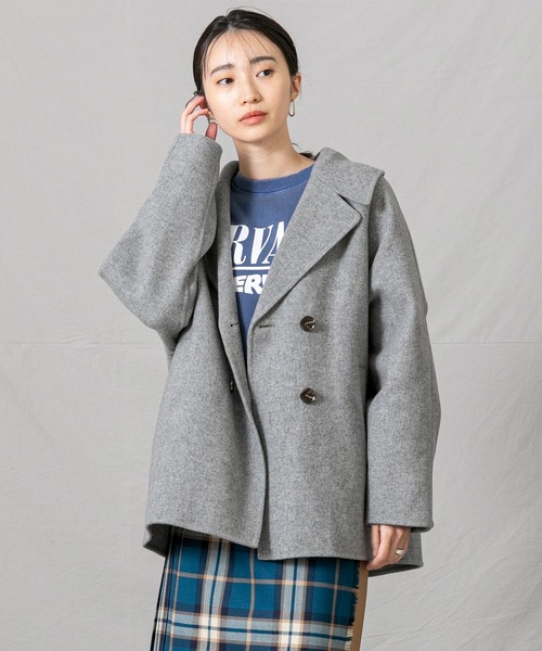 Gready Brilliant（グレディブリリアン）の「１００ｓＷクロスＰコート（ピーコート・レディース・トップグレー/アイボリー・38）」の2枚目の写真