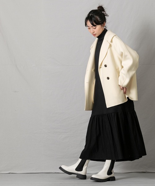 Gready Brilliant（グレディブリリアン）の「１００ｓＷクロスＰコート（ピーコート・レディース・トップグレー/アイボリー・38）」の15枚目の写真