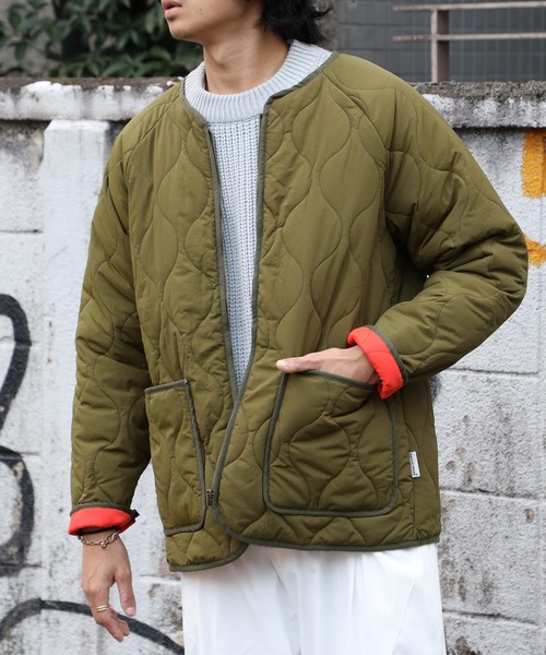 SETUP7（セットアップセブン）の「【SETUP7】キルティングノーカラーミリタリージャケット SCCH110（ミリタリージャケット・メンズ・ネイビー/カーキ・FREE）」の3枚目の写真