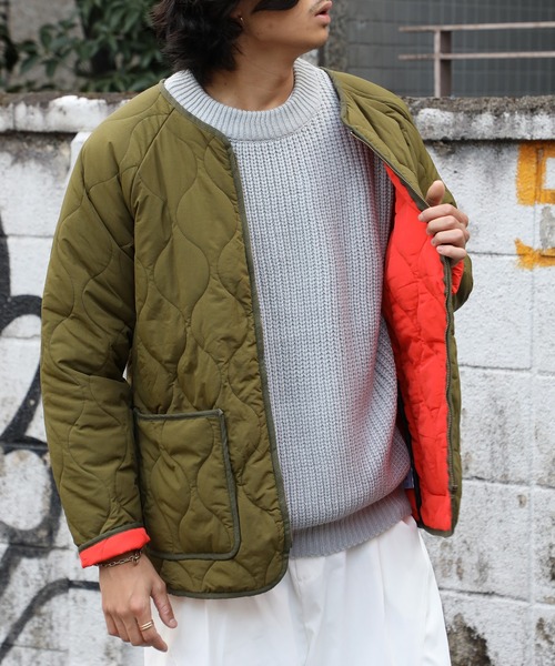 SETUP7（セットアップセブン）の「【SETUP7】キルティングノーカラーミリタリージャケット SCCH110（ミリタリージャケット・メンズ・ネイビー/カーキ・FREE）」の4枚目の写真