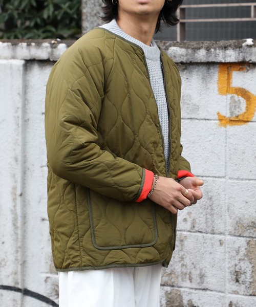 SETUP7（セットアップセブン）の「【SETUP7】キルティングノーカラーミリタリージャケット SCCH110（ミリタリージャケット・メンズ・ネイビー/カーキ・FREE）」の5枚目の写真