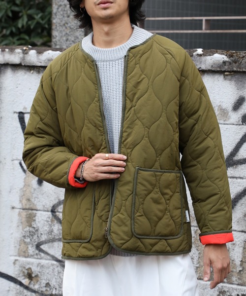 SETUP7（セットアップセブン）の「【SETUP7】キルティングノーカラーミリタリージャケット SCCH110（ミリタリージャケット・メンズ・ネイビー/カーキ・FREE）」の10枚目の写真