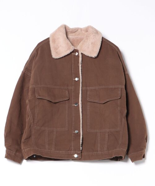 セール】【新色追加】インナーファー使いステッチブルゾン/オーバー