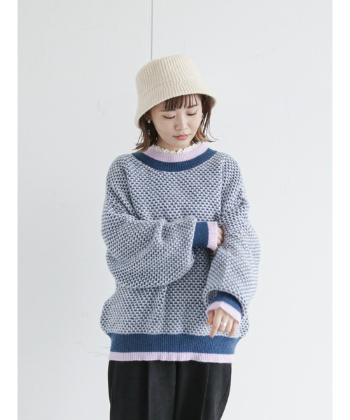 ehka sopo(エヘカソポ)の「地柄編みニット(ニット/セーター・レディース・ブルー/ブラック/キナリ・フリ-)」の3枚目の写真