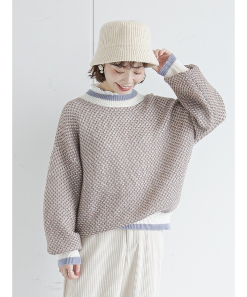 ehka sopo(エヘカソポ)の「地柄編みニット(ニット/セーター・レディース・ブルー/ブラック/キナリ・フリ-)」の2枚目の写真