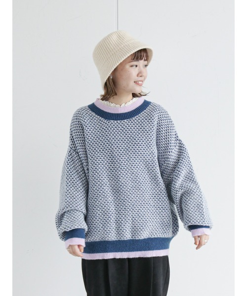 ehka sopo(エヘカソポ)の「地柄編みニット(ニット/セーター・レディース・ブルー/ブラック/キナリ・フリ-)」の6枚目の写真