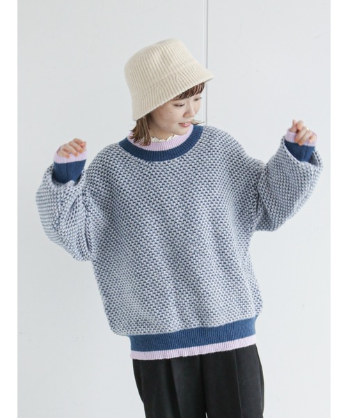 ehka sopo(エヘカソポ)の「地柄編みニット(ニット/セーター・レディース・ブルー/ブラック/キナリ・フリ-)」の7枚目の写真