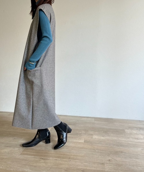 ISOOK（アイスー）の「【ZOZO限定】V neck wool jumper skirt / Vネックウールジャンパースカート（ジャンパースカート・レディース・ブラウン/グレー・FREE）」の11枚目の写真