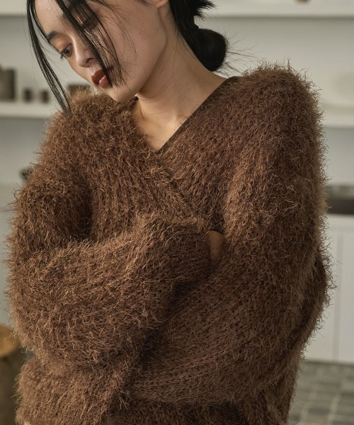 marjour（マージュール）の「SHAGGY KNIT CARDIGAN（カーディガン/ボレロ・レディース・チャコールグレー/ミント/ブラウン・M）」の14枚目の写真