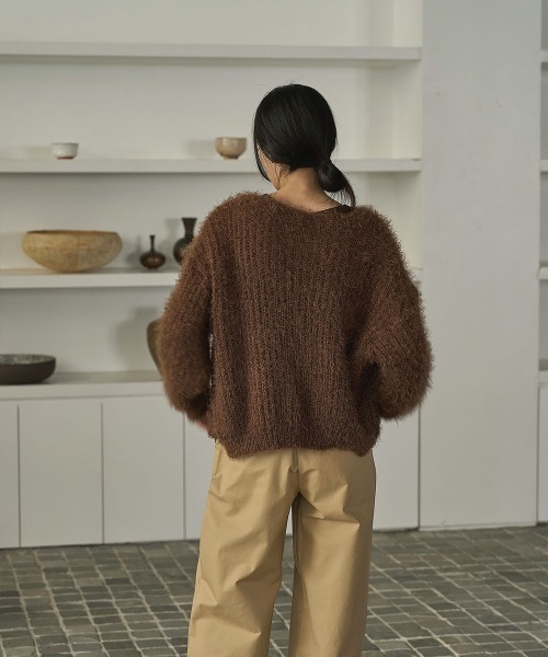 marjour（マージュール）の「SHAGGY KNIT CARDIGAN（カーディガン/ボレロ・レディース・チャコールグレー/ミント/ブラウン・M）」の6枚目の写真