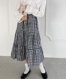 ギンガムチェックティアードロングスカート