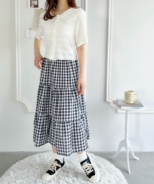 Loueme（ルエム）の「ギンガムチェックティアードロングスカート