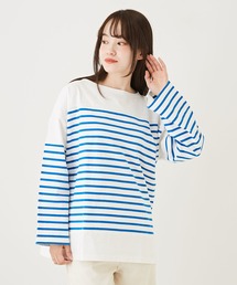 CUBE SUGAR（キューブシュガー）の「コットン天竺ボーダーパネル切替プルオーバー（Tシャツ/カットソー）」