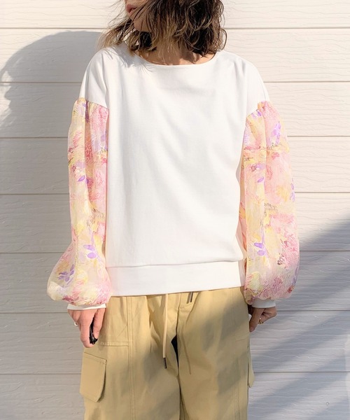 Q(キュー)の「フラワースリーブトップス(Tシャツ/カットソー・レディース・アイボリー/チャコールグレー・MEDIUM)」の10枚目の写真