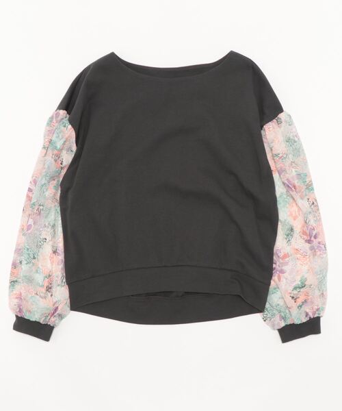 Q(キュー)の「フラワースリーブトップス(Tシャツ/カットソー・レディース・アイボリー/チャコールグレー・MEDIUM)」の6枚目の写真