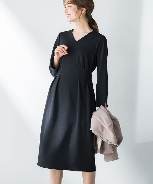 ketty（ケティ）の「ハイストレッチジョーゼット長袖ワンピース ≪手洗い可能≫（ワンピース・レディース・ブラック/ベージュ/ネイビー/ライトグレー/ピンク・M/L/S）」の2枚目の写真