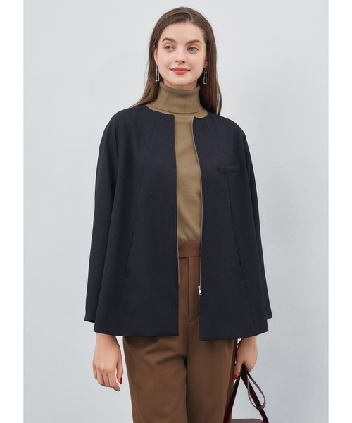 STYLE DELI(スタイルデリ)の「【Made in JAPAN】Aラインノーカラージップ ジャケット(ノーカラージャケット・レディース・グリーン/ネイビー/グレイッシュベージュ・FREE)」の3枚目の写真