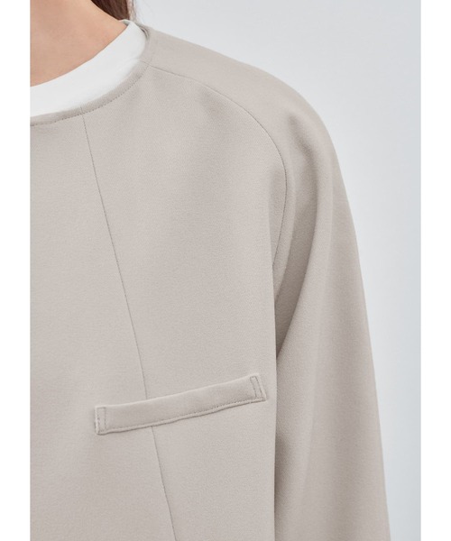 STYLE DELI(スタイルデリ)の「【Made in JAPAN】Aラインノーカラージップ ジャケット(ノーカラージャケット・レディース・グリーン/ネイビー/グレイッシュベージュ・FREE)」の4枚目の写真