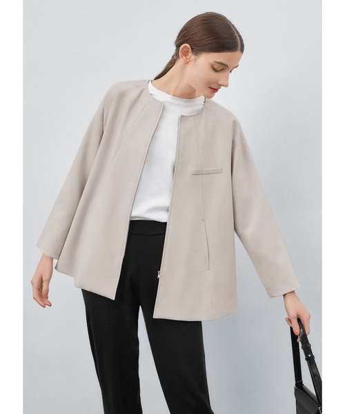 STYLE DELI(スタイルデリ)の「【Made in JAPAN】Aラインノーカラージップ ジャケット(ノーカラージャケット・レディース・グリーン/ネイビー/グレイッシュベージュ・FREE)」の6枚目の写真