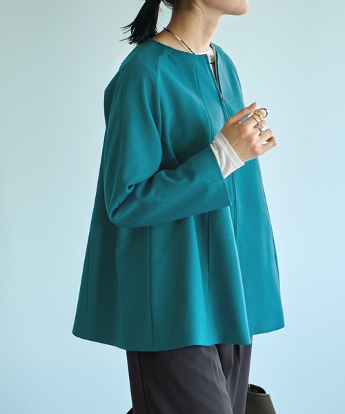 STYLE DELI(スタイルデリ)の「【Made in JAPAN】Aラインノーカラージップ ジャケット(ノーカラージャケット・レディース・グリーン/ネイビー/グレイッシュベージュ・FREE)」の12枚目の写真