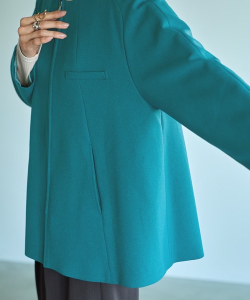 STYLE DELI(スタイルデリ)の「【Made in JAPAN】Aラインノーカラージップ ジャケット(ノーカラージャケット・レディース・グリーン/ネイビー/グレイッシュベージュ・FREE)」の17枚目の写真
