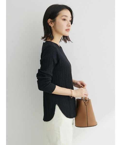Petit fleur（プチフルール）の「・Petit　Fleur　クルーネックリブロンT（Tシャツ/カットソー・レディース・オフホワイト/ブラック/ライトグレー/イエロー・FREE）」の12枚目の写真