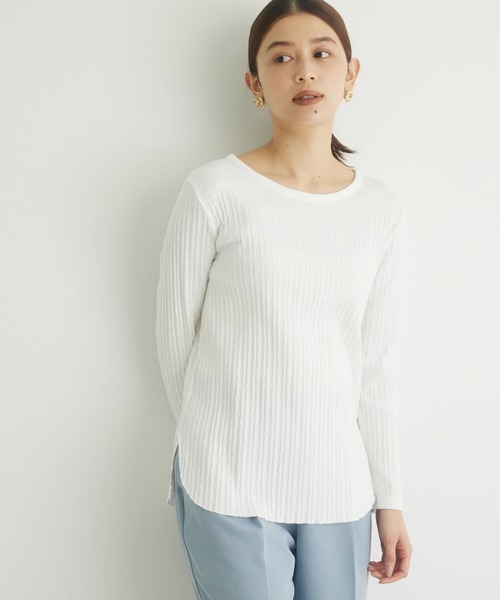 Petit fleur（プチフルール）の「・Petit　Fleur　クルーネックリブロンT（Tシャツ/カットソー・レディース・オフホワイト/ブラック/ライトグレー/イエロー・FREE）」の2枚目の写真