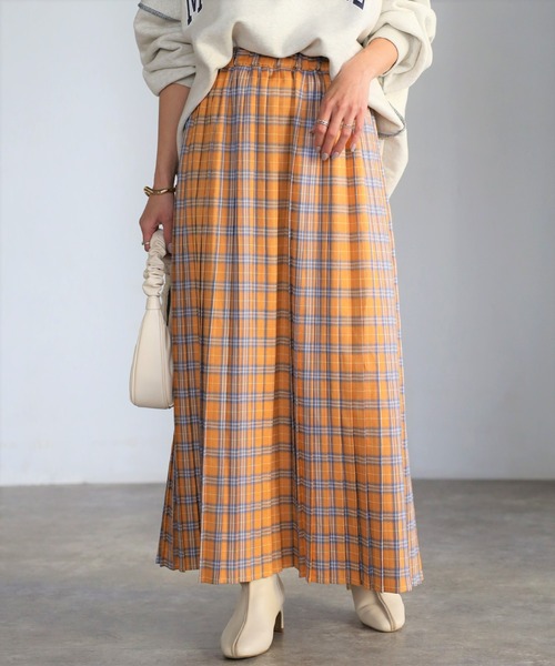 EASEBLUE（イーズブルー）の「カラフルチェックプリーツスカート（スカート・レディース・ブラック/ベージュ/オレンジ・FREE）」の3枚目の写真