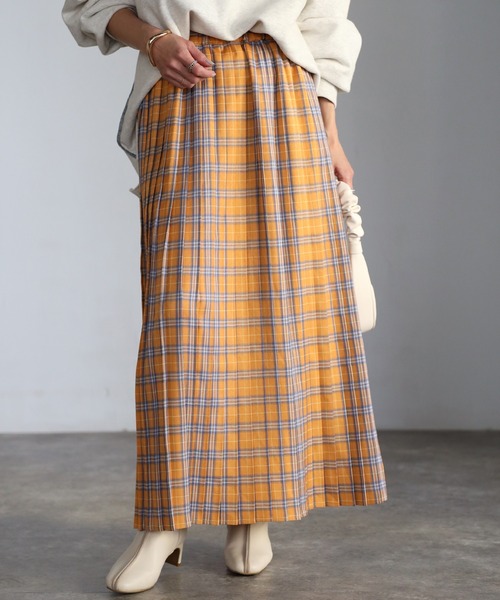 EASEBLUE（イーズブルー）の「カラフルチェックプリーツスカート（スカート・レディース・ブラック/ベージュ/オレンジ・FREE）」の12枚目の写真