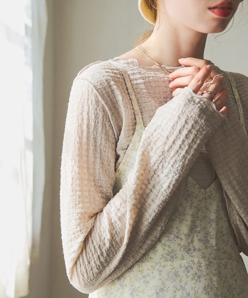 Crisp（クリスプ）の「ジャカードメロウTシャツ（Tシャツ/カットソー・レディース・ブルー/アイボリー/アッシュ・FREE）」の3枚目の写真