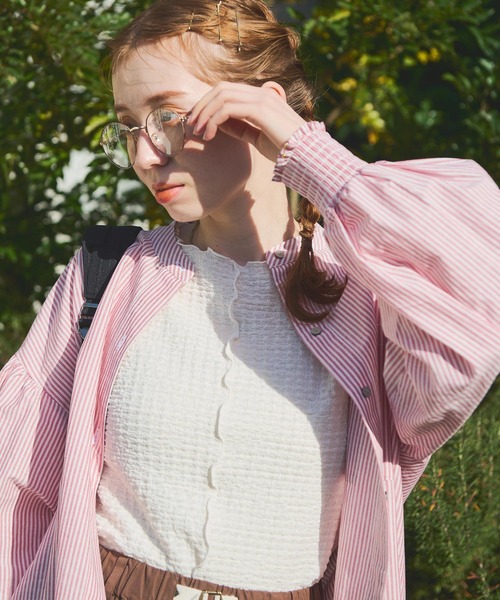 Crisp（クリスプ）の「ジャカードメロウTシャツ（Tシャツ/カットソー・レディース・ブルー/アイボリー/アッシュ・FREE）」の2枚目の写真