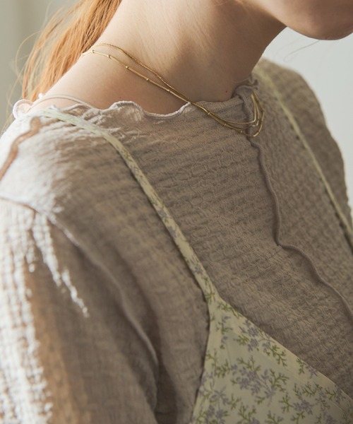 Crisp（クリスプ）の「ジャカードメロウTシャツ（Tシャツ/カットソー・レディース・ブルー/アイボリー/アッシュ・FREE）」の9枚目の写真