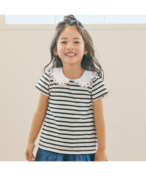 SLAP SLIP(スラップスリップ)の「SLAPSLIP/スカラップ襟チェリー刺繍半袖Tシャツ(80~130cm)(Tシャツ/カットソー・キッズ・ブラック系その他/レッド/ホワイト・130/120/80/110/100/90)」の3枚目の写真