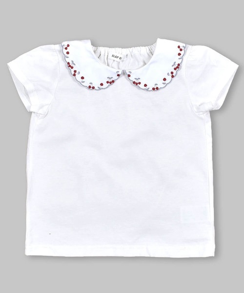 SLAP SLIP(スラップスリップ)の「SLAPSLIP/スカラップ襟チェリー刺繍半袖Tシャツ(80~130cm)(Tシャツ/カットソー・キッズ・ブラック系その他/レッド/ホワイト・130/120/80/110/100/90)」の1枚目の写真