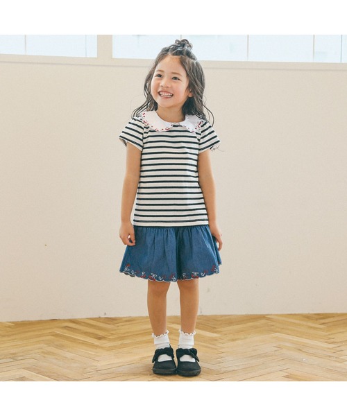 SLAP SLIP(スラップスリップ)の「SLAPSLIP/スカラップ襟チェリー刺繍半袖Tシャツ(80~130cm)(Tシャツ/カットソー・キッズ・ブラック系その他/レッド/ホワイト・130/120/80/110/100/90)」の4枚目の写真