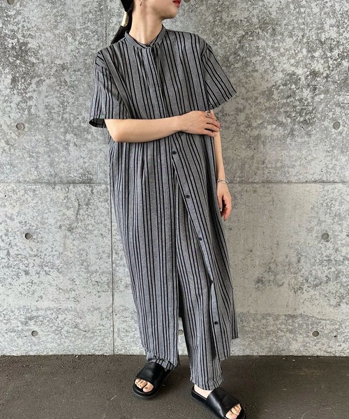 select MOCA by son（セレクトモカバイソン）の「ストライプセンタータックパンツ（スラックス・レディース・グレー/ブラック/ブラウン・FREE）」の4枚目の写真