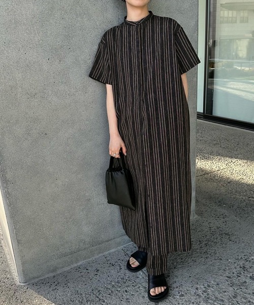 select MOCA by son（セレクトモカバイソン）の「ストライプセンタータックパンツ（スラックス・レディース・グレー/ブラック/ブラウン・FREE）」の5枚目の写真