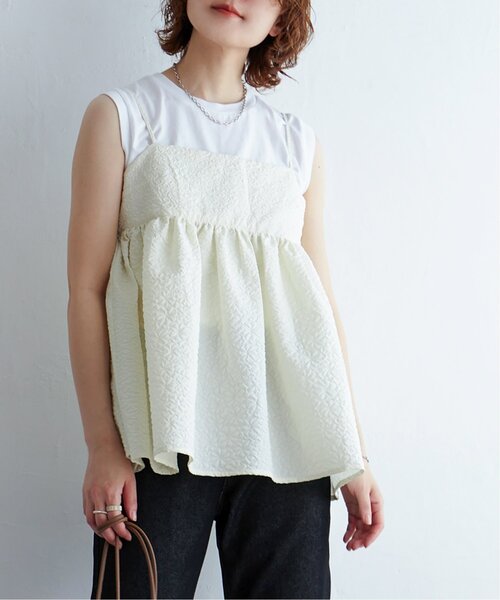 notch.(ノッチ)の「ふくれジャガードペプラムキャミソール(キャミソール・レディース・ブラック/オフホワイト・M)」の4枚目の写真